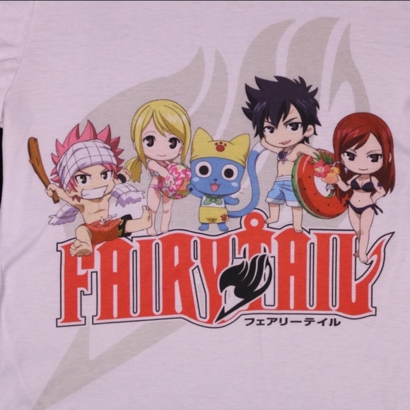 Fairy Tail Swim Chibi Anime Tee Funimation White Graphic T-Shirt XL - Picture 2 of 5